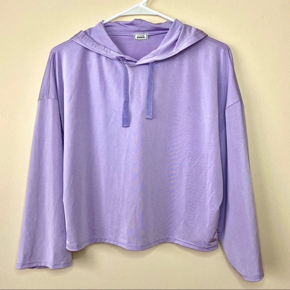 Lavender Oversized Satin Stretch Hoodie, Size S - Picture 4 of 5